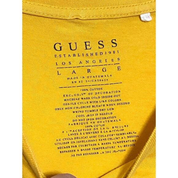 Guess Yellow Mens Shirt L Embossed Triangle Question Mark Logo Preppy Y2K Cotton - Picture 4 of 4